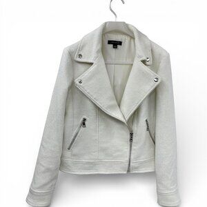 Ann Taylor Cotton Twill White Moto Motorcycle Cropped Jacket Women's Size 10